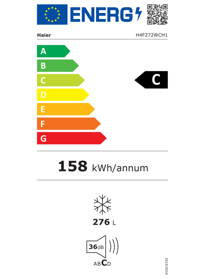Haier H4F272WCH1 | Vrieskast | Nofrost | 276 Ltr