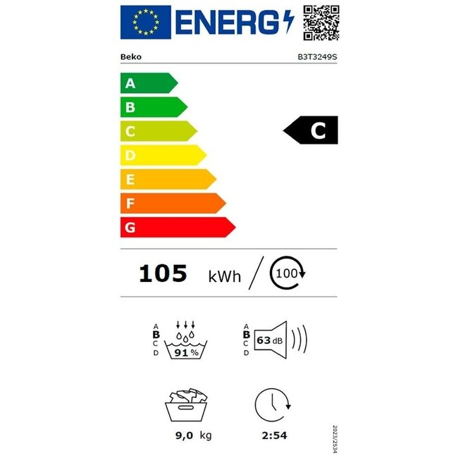 Beko B3T3249S | Warmtepompdroger | 9 kg | C | (B)