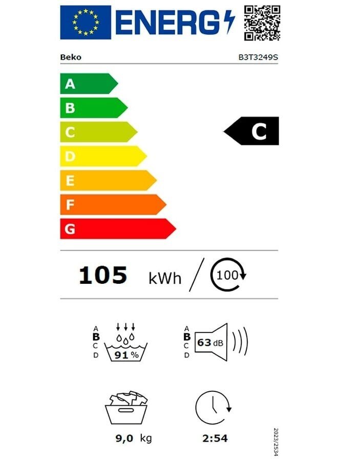 Beko B3T3249S | Warmtepompdroger | 9 kg | C | (B)