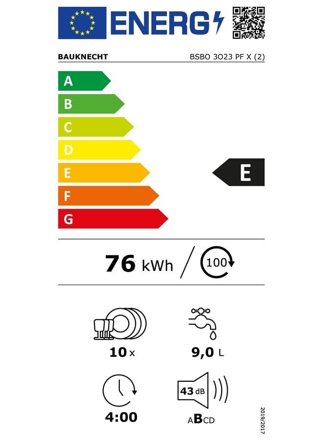 Bauknecht BSBO 3O35 PF X | Half geintegreerde vaatwasser | 45 cm