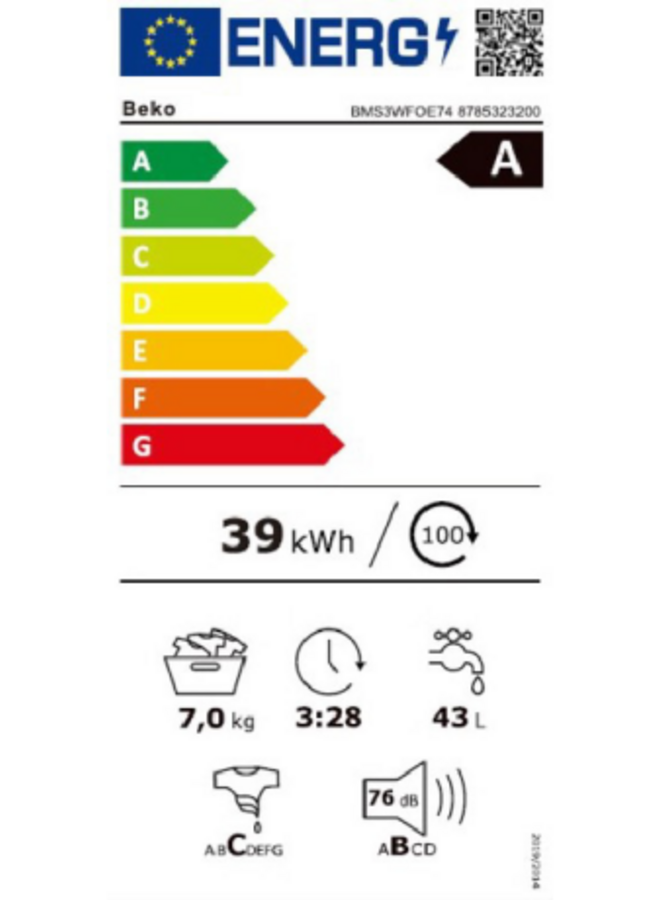 Beko BMS3WFOE74  | Wasmachine | 7 kg | Label A