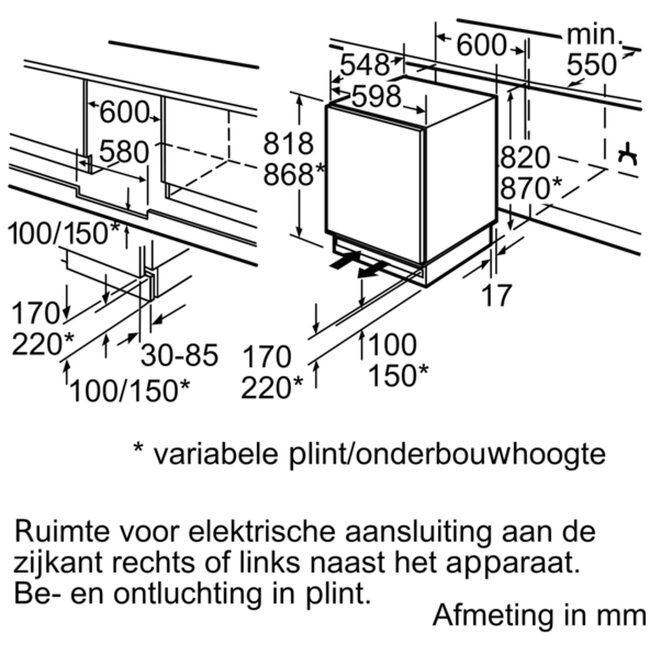 Siemens  KU15LAFF0 | Onderbouw koelkast  | 82 cm