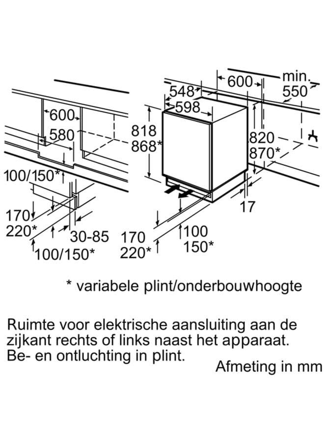 Siemens  KU15LAFF0 | Onderbouw koelkast  | 82 cm