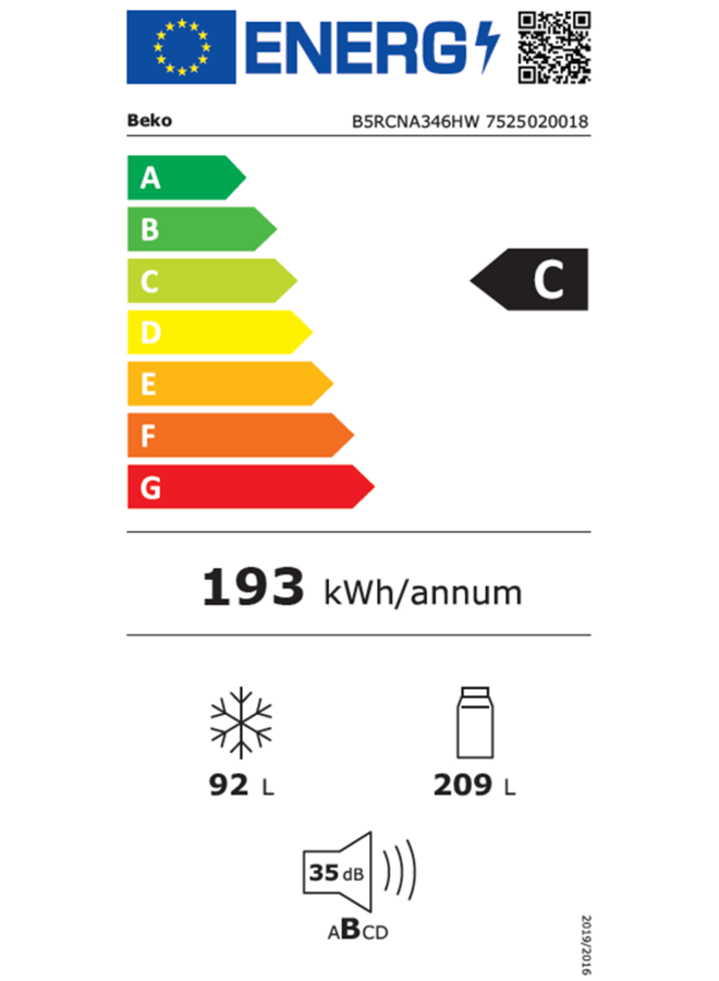 Beko B5RCNA346HW | Koelvriescombinatie | Wit | C