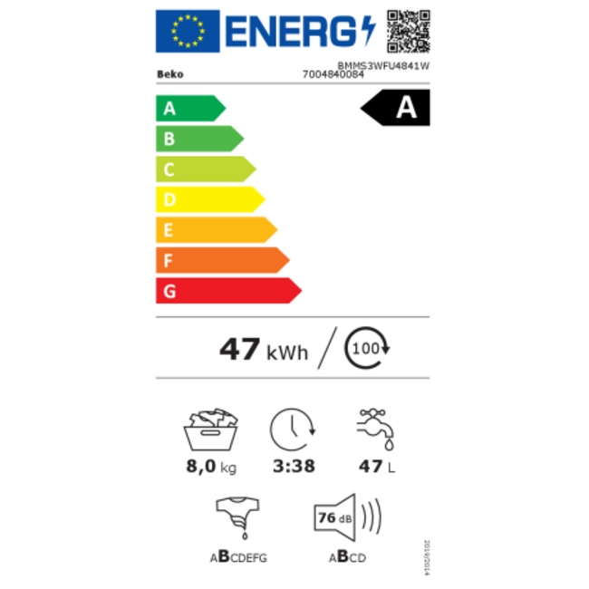 Beko BMMS3WFU4841W | Wasmachine | A | Energyspin