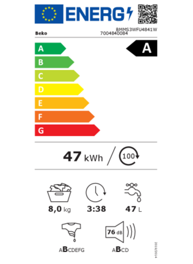 Beko BMMS3WFU4841W | Wasmachine | A | Energyspin