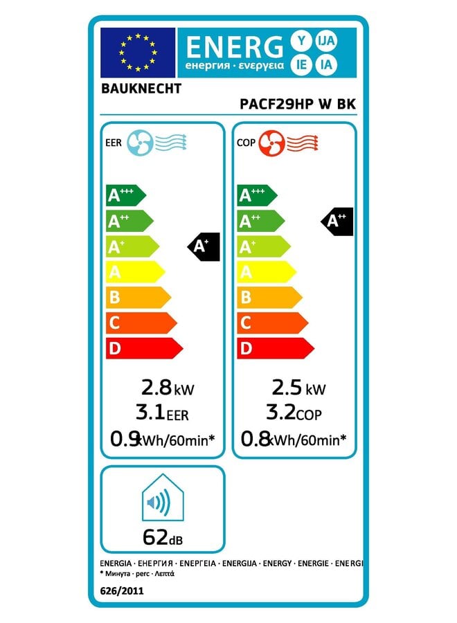 Bauknecht PACF29HP W BK | Mobiele Airco | 9000 BTU