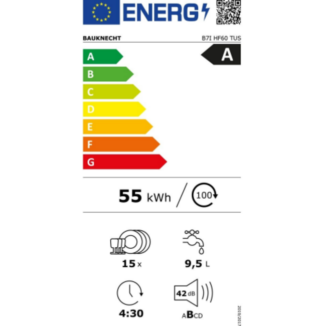 Bauknecht  B7I HF60 TUS | inbouw vaatwasser | A label