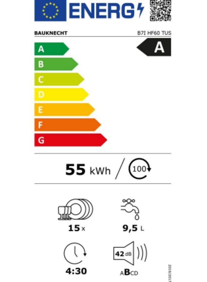 Bauknecht  B7I HF60 TUS | inbouw vaatwasser | A label