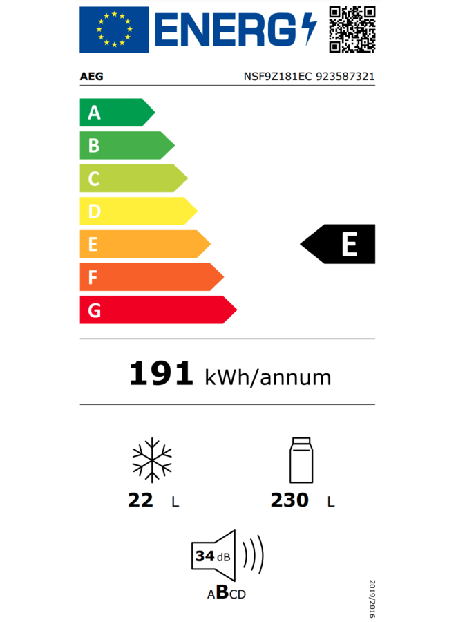 AEG NSF9Z181EC | Inbouw koelkast | 178 cm