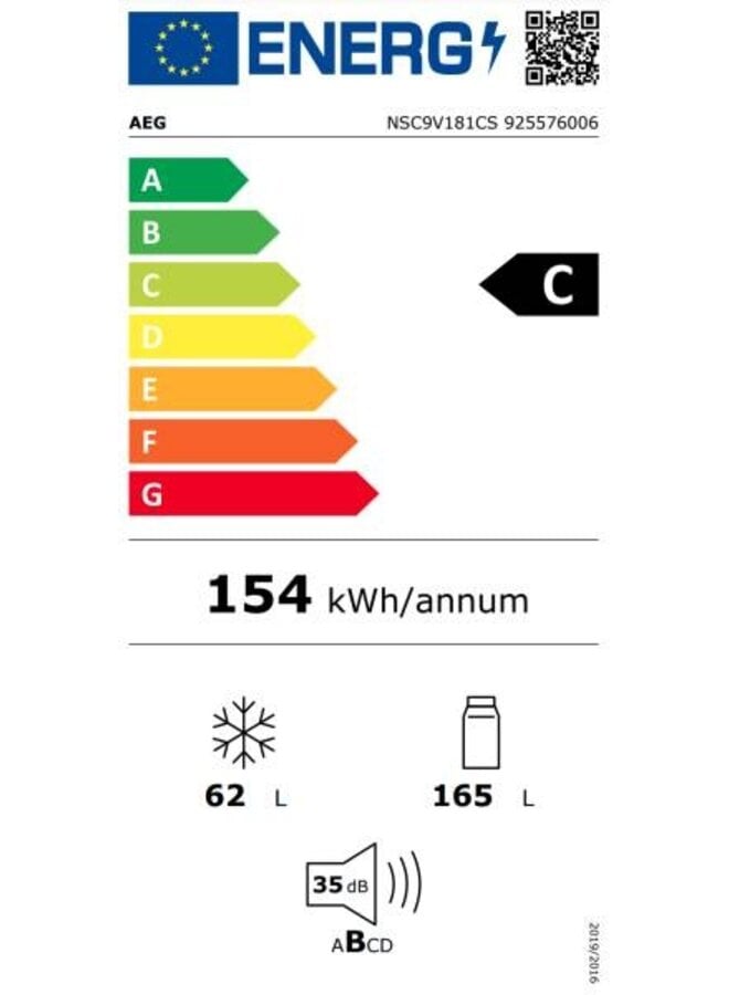 AEG NSC9V181CS | Inbouw koelvriescombinatie | 178 cm | C