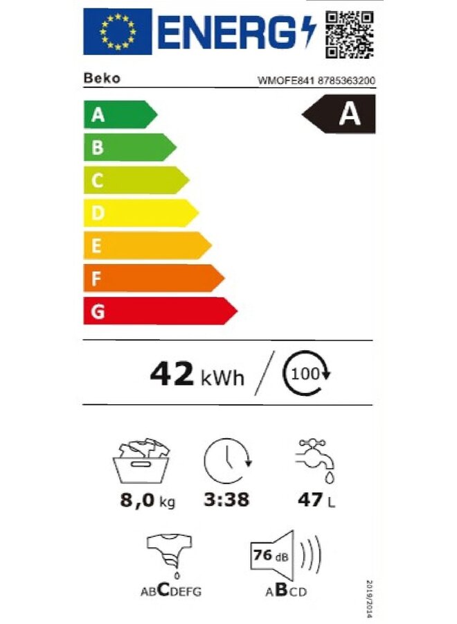 Beko  WMOFE841 | Wasmachine | 8 kg | A | SteamCure