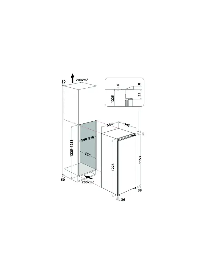 Privileg ( Bauknecht ) PRCI 12GS2 | Inbouw koelkast | 122 cm | Sleepdeur