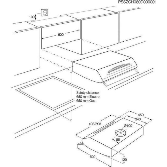Zanussi ZHT631X | Onderbouw afzuigkap | 60 cm | RVS