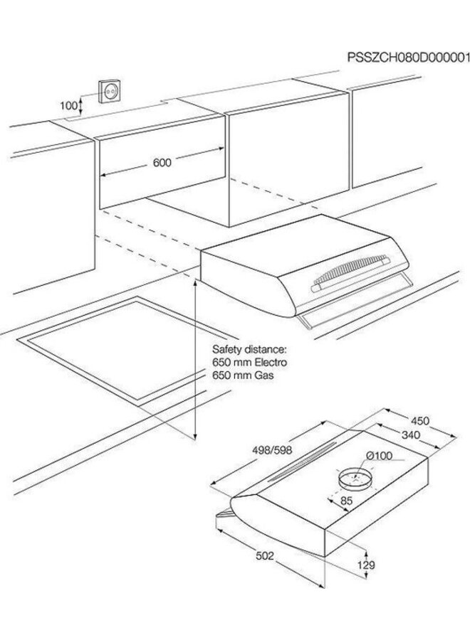 Zanussi ZHT631X | Onderbouw afzuigkap | 60 cm | RVS