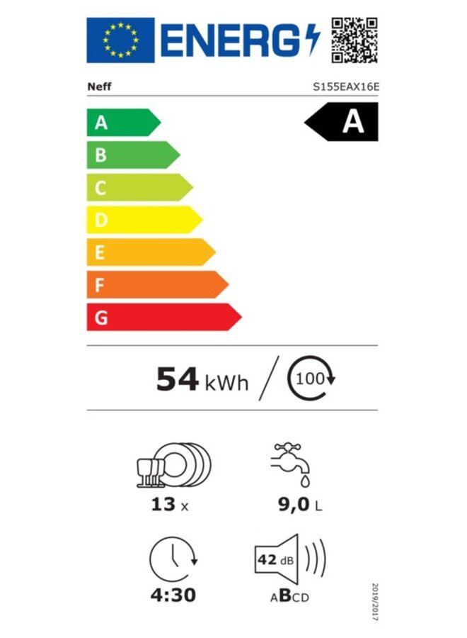 Neff S155EAX16E | Inbouw vaatwasser | A label | Autodeur