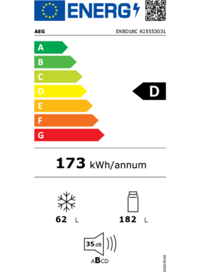 AEG ER6D18C | Inbouw koelkast | 178 cm | D | Deur op deur