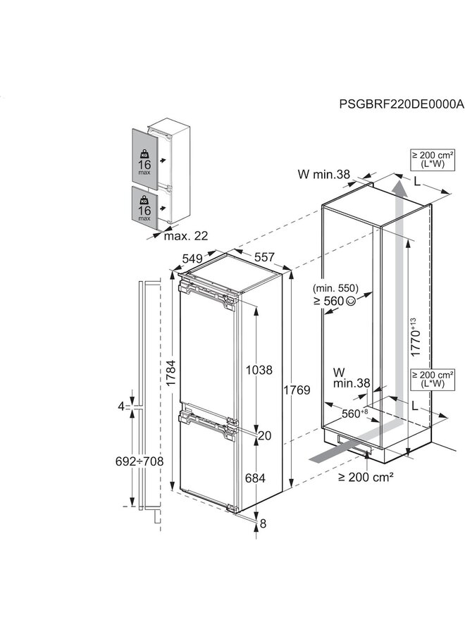 AEG TSC5S183DF | Inbouw koelvriescombinatie | 178 cm