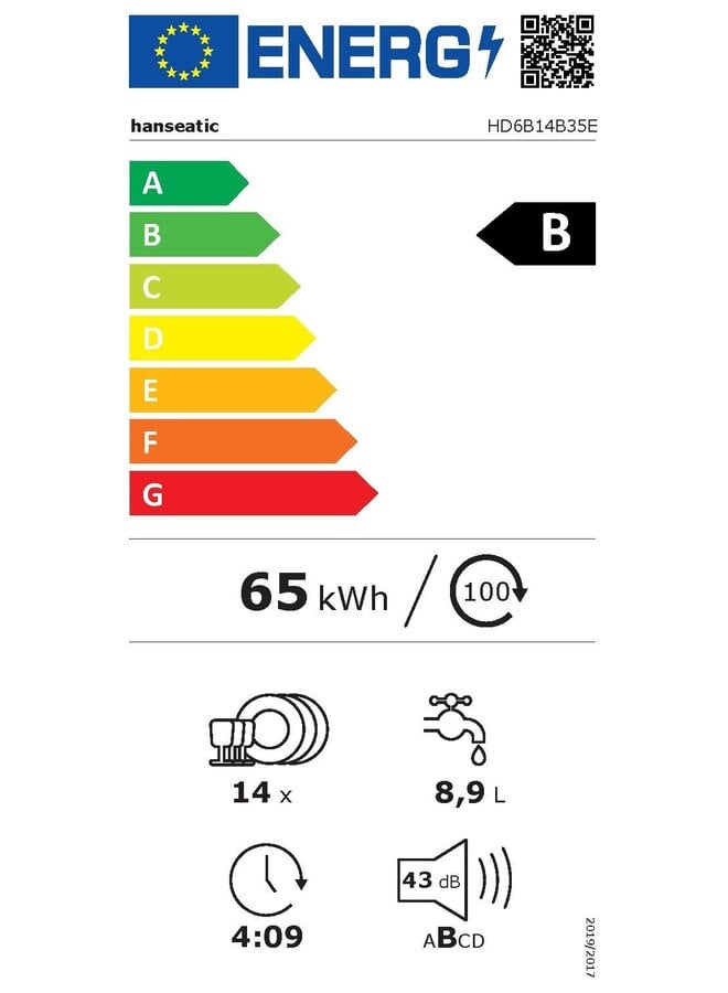 Hanseatic HD6B14B35E | Onderbouw vaatwasser | Zwart