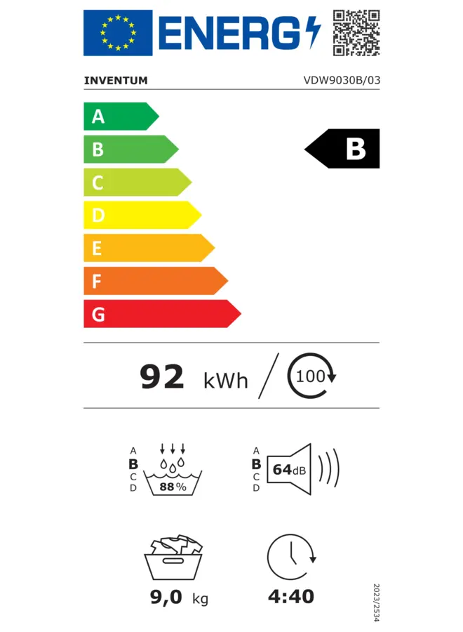 Inventum VDW9030B | Warmtepompdroger | Zwart | 9 kg