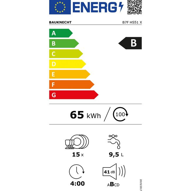 Bauknecht B7F HS51 X | Vrijstaande vaatwasser | B | Autodeur