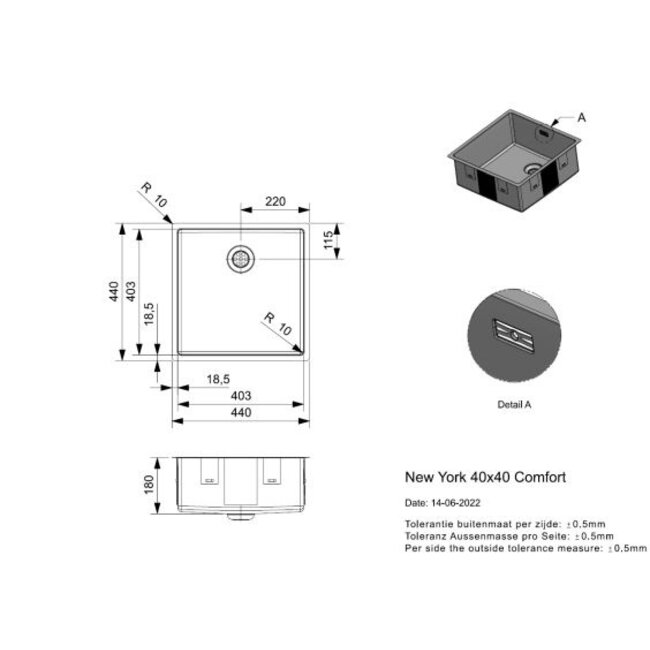 Reginox New York 40x40 | Spoelbak | RVS