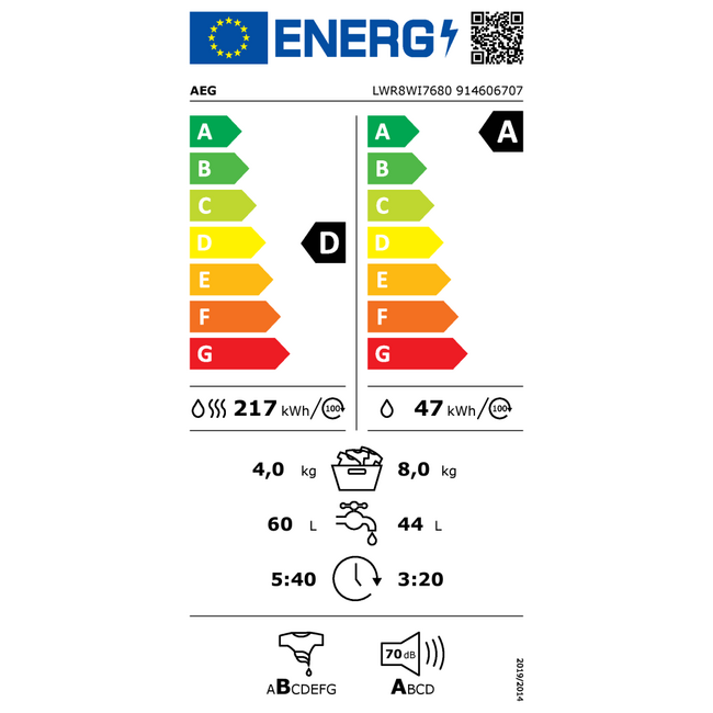 AEG LWR8WI7680  | Inbouw wasdroogcombinatie | 8 kg | 1600 toeren