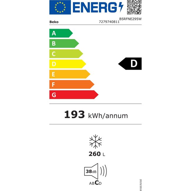Beko B5RFNE295W | Vrieskast | Nofrost | 260 Ltr
