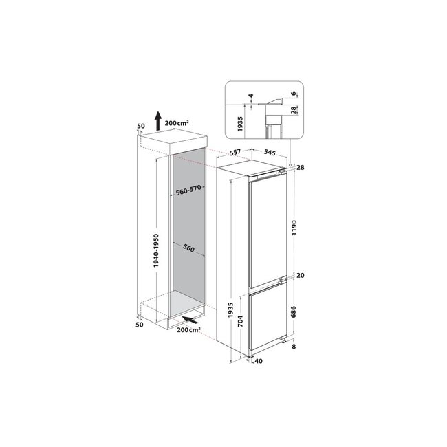 Bauknecht BKGIS 20F22 | Inbouw koelvriescombinatie | 193.5 cm