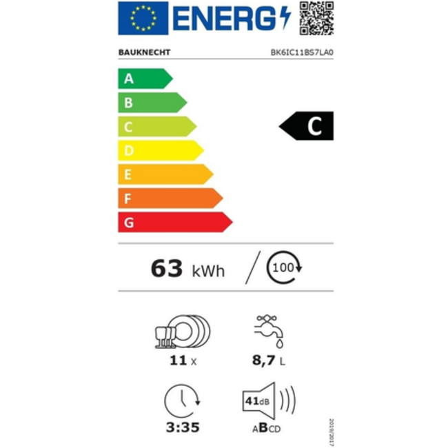 Bauknecht BK6IC11BS7LA0 | Inbouwvaatwasser | 45 cm | C label