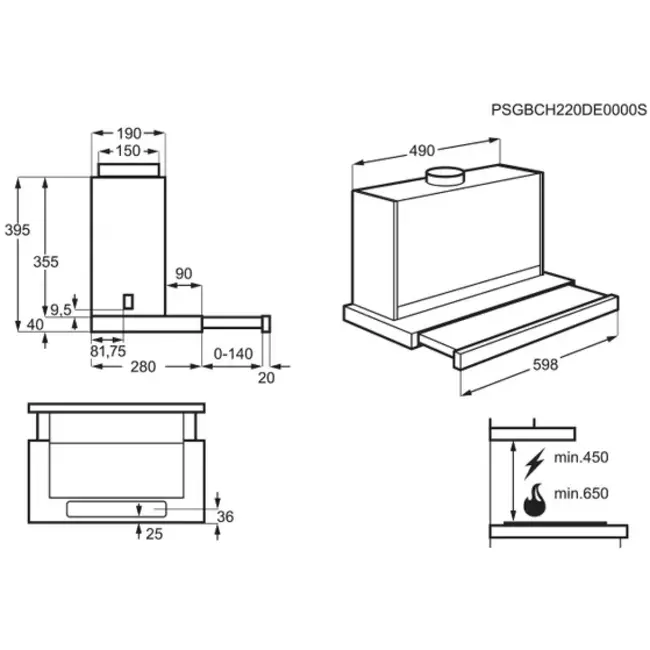 AEG  DPE5660B | Vlakscherm afzuigkap | 60 cm | Zwart