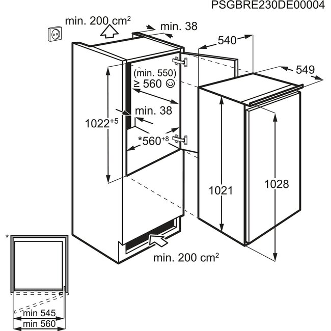 AEG NSK5O101ES | Inbouwkoelkast | 102 cm | Sleepdeur