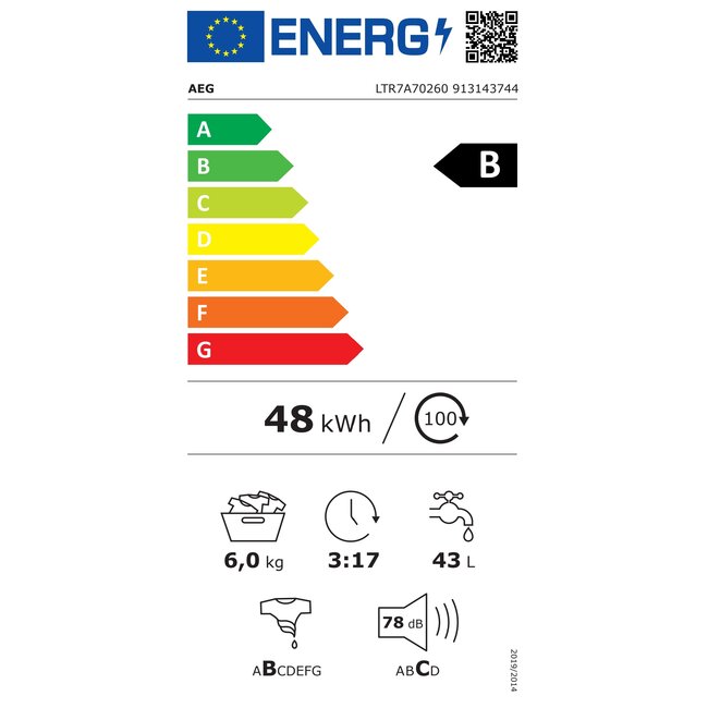 AEG LTR7A70260 | Bovenlader | 6 kg | B Label