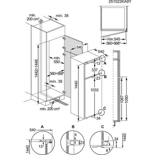 AEG TD3SS141ES | Inbouwkoelvriescombinatie | Sleepdeur