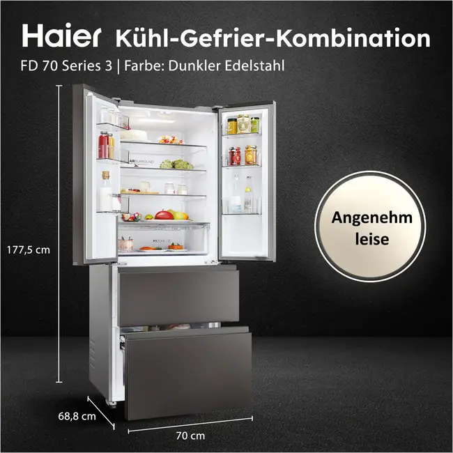 Haier HFR3718DNMD | Amerikaanse koelkast | French Door | Inox