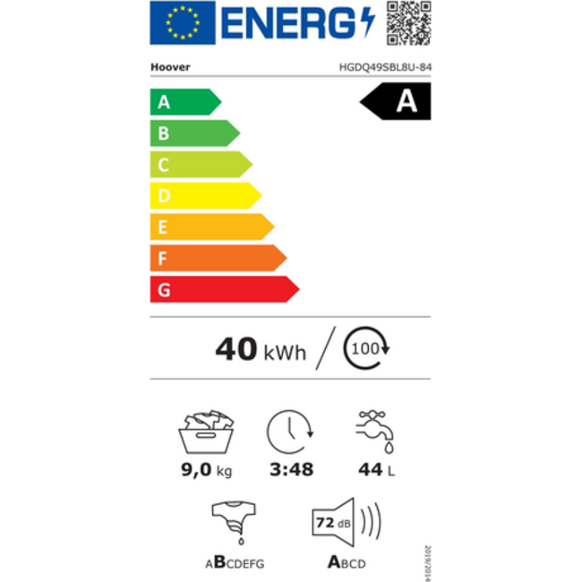 Hoover  HDGQ49SBL8U-84 | Wasmachine | 9 kg | A
