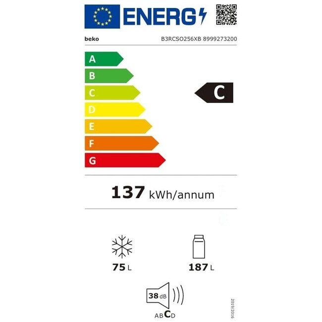 Beko B3RCSO256XB | Koelvriescombinatie | C label