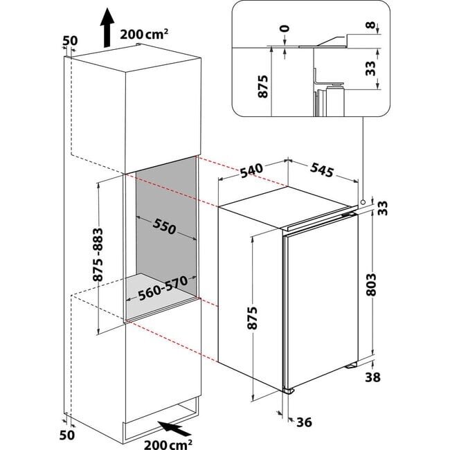 Bauknecht BKSI 9VF2 | Inbouw koelkast | 88 cm