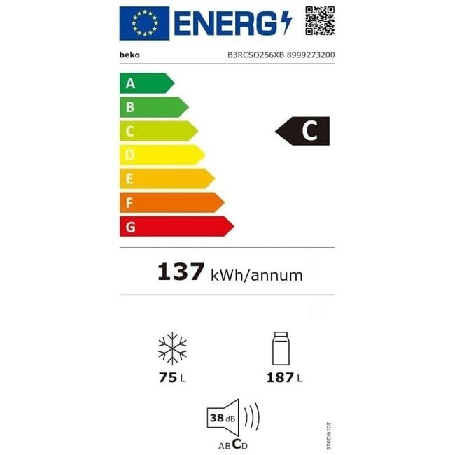 Beko B3RCSO256XB | Koelvriescombinatie | C label