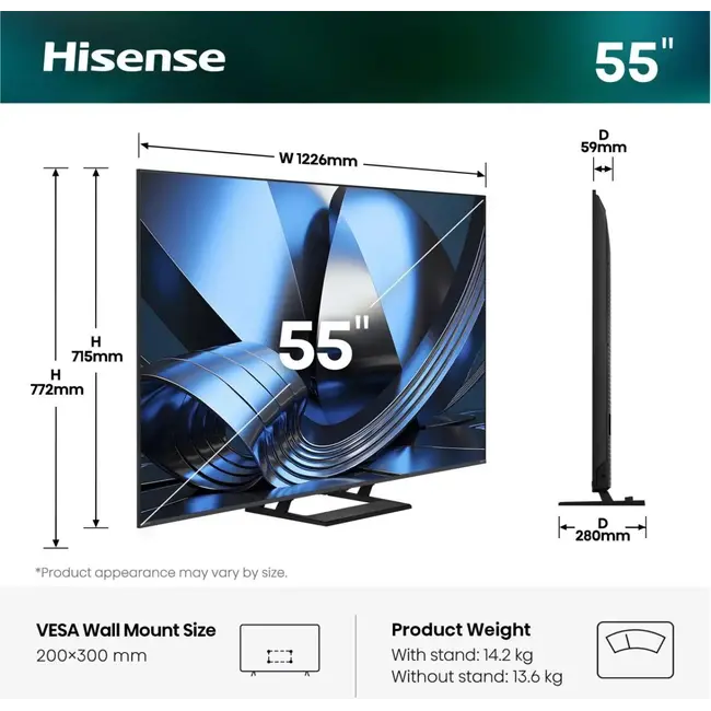 Hisense 55U7SE - Ultra HD 4K - Mini-led-tv - 55 inch