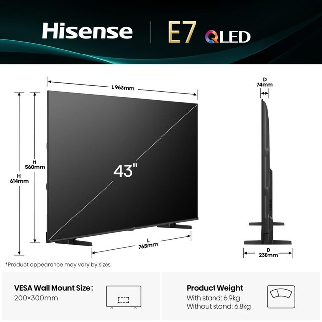 Hisense 43E7Q 43 | E7Q | Hi-QLED |  Smart TV 4K 60 Hz