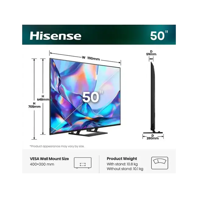 Hisense 50A7DS | Hi-QLED Smart TV 4K 60 Hz | 2026 | 50 Inch