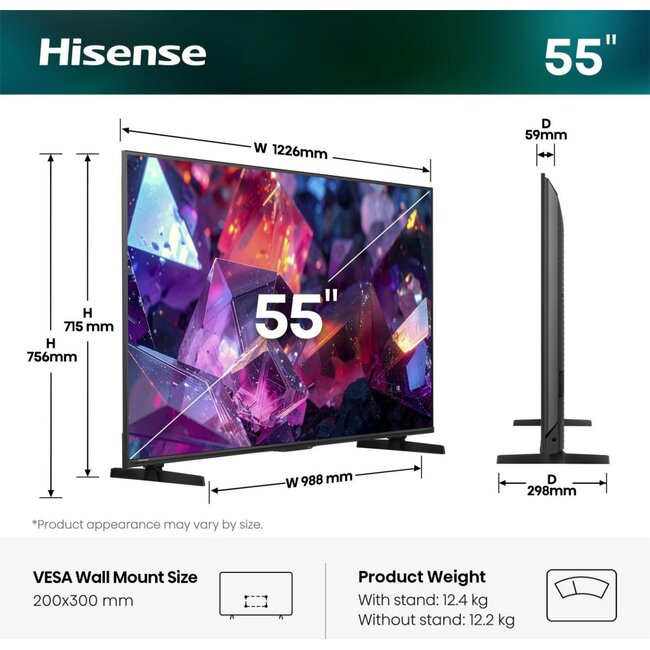 Hisense 55E7S Pro - QLED 4K - QLED-tv - 55 inch - 2026