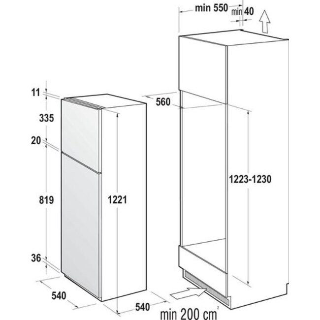 Gorenje RFI512E21 | Inbouw koelvriescombinatie | 122 cm