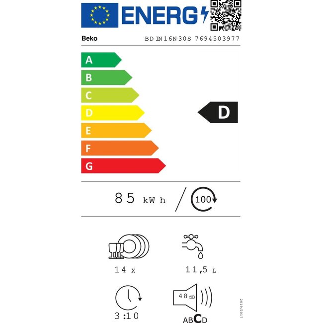 Beko BDIN16N30 | Inbouw vaatwasser | Autodeur