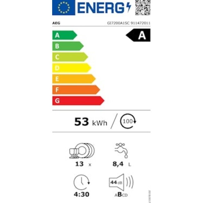 AEG GU7200A1SCM | Onderbouw vaatwasser | RVS | A Label