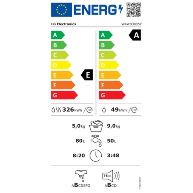 LG W4WB3095Y | Wasdroogcombinatie | 9/5 kg | Steam