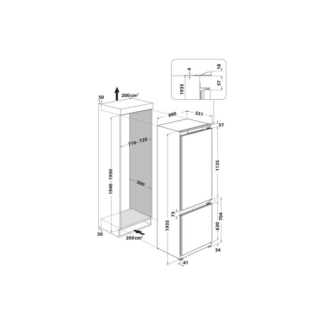 Bauknecht BNF70400S | Inbouw koelvriescombinatie | 193.5 cm