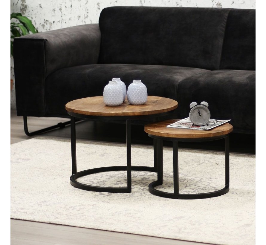 Couchtisch Mangoholz Calvin rund (2er Set) - Zahlung auf Rechnung - Livin24