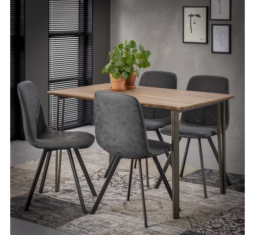 Esszimmertisch Johan aus Metall und MDF im Eichenlook - Gratis Versand